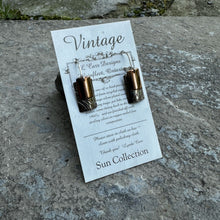 Load image into Gallery viewer, Layered rectangle earrings copper over silver sterling leverback wires high shine recycled copper restyled wearable art handmade jewellery Canadian artisan made