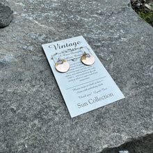 Load image into Gallery viewer, Small circle earrings with small circle cutout finished on sterling ear wires high shine recycled copper restyled wearable art handmade jewellery Canadian artisan made