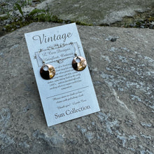 Load image into Gallery viewer, Small circle earrings with small circle cutout finished on sterling ear wires high shine recycled copper restyled wearable art handmade jewellery Canadian artisan made