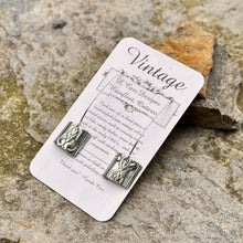 Load image into Gallery viewer, Small square earrings long sterling wires vintage casserole recycled restyled handmade artisan jewellery
