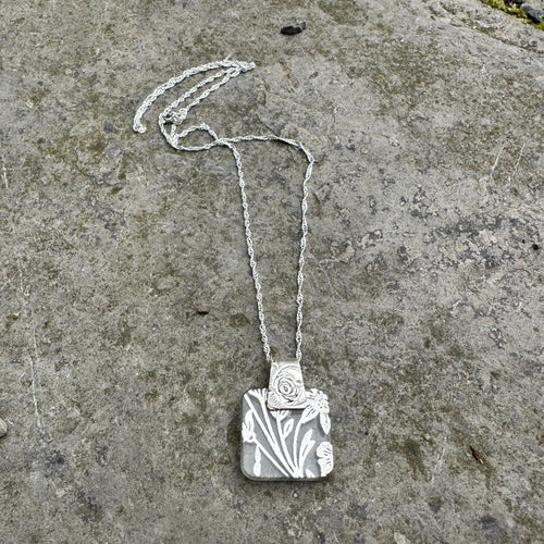 Small square pendant silver glass overlay sterling silver chain custom vintage bail recycled restyled Canadian artisan handmade jewellery