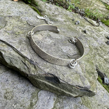 Load image into Gallery viewer, Skinny three section link bracelet vintage silver serving tray recycled restyled artisan jewellery Canadian made wearable art