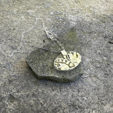 Load image into Gallery viewer, Large glass oval pendant necklace toggle closure sterling chain 1800s silver glass overlay vintage antique recycled restyled Canadian handmade wearable art