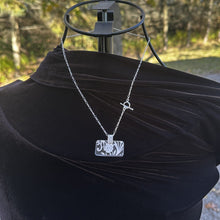 Load image into Gallery viewer, Small glass rectangle side pendant necklace dainty sterling chain 1800s floral silver glass overlay vintage antique recycled restyled Canadian handmade wearable art