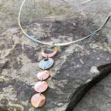 Load image into Gallery viewer, 5 circle pendant on choker necklace sterling silver recycled copper vintage material restyled handmade eco-friendly Canadian jewellery
