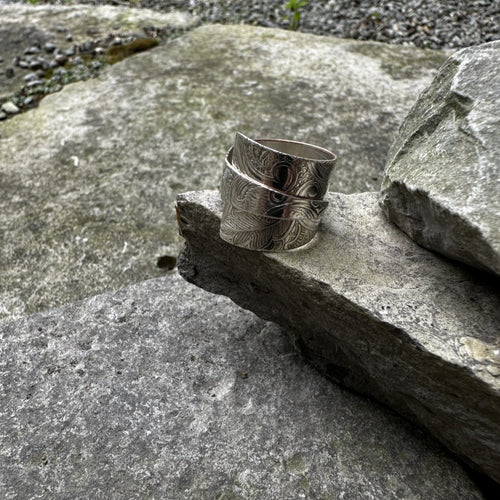 Silver wrap ring size 8 vintage pot lid recycled restyled wearable Canadian art