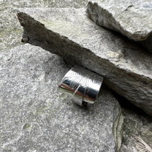 Load image into Gallery viewer, Silver wrap ring size 9.5 vintage pot lid recycled restyled wearable Canadian art
