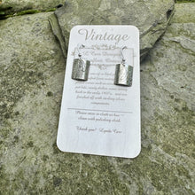 Load image into Gallery viewer, Small square earrings short sterling fish hook wire vintage trivet recycled restyled antique to new artisan jewellery Canadian made
