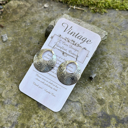 Large open circle earrings short sterling ear wire vintage bread plate artisan handmade jewellery