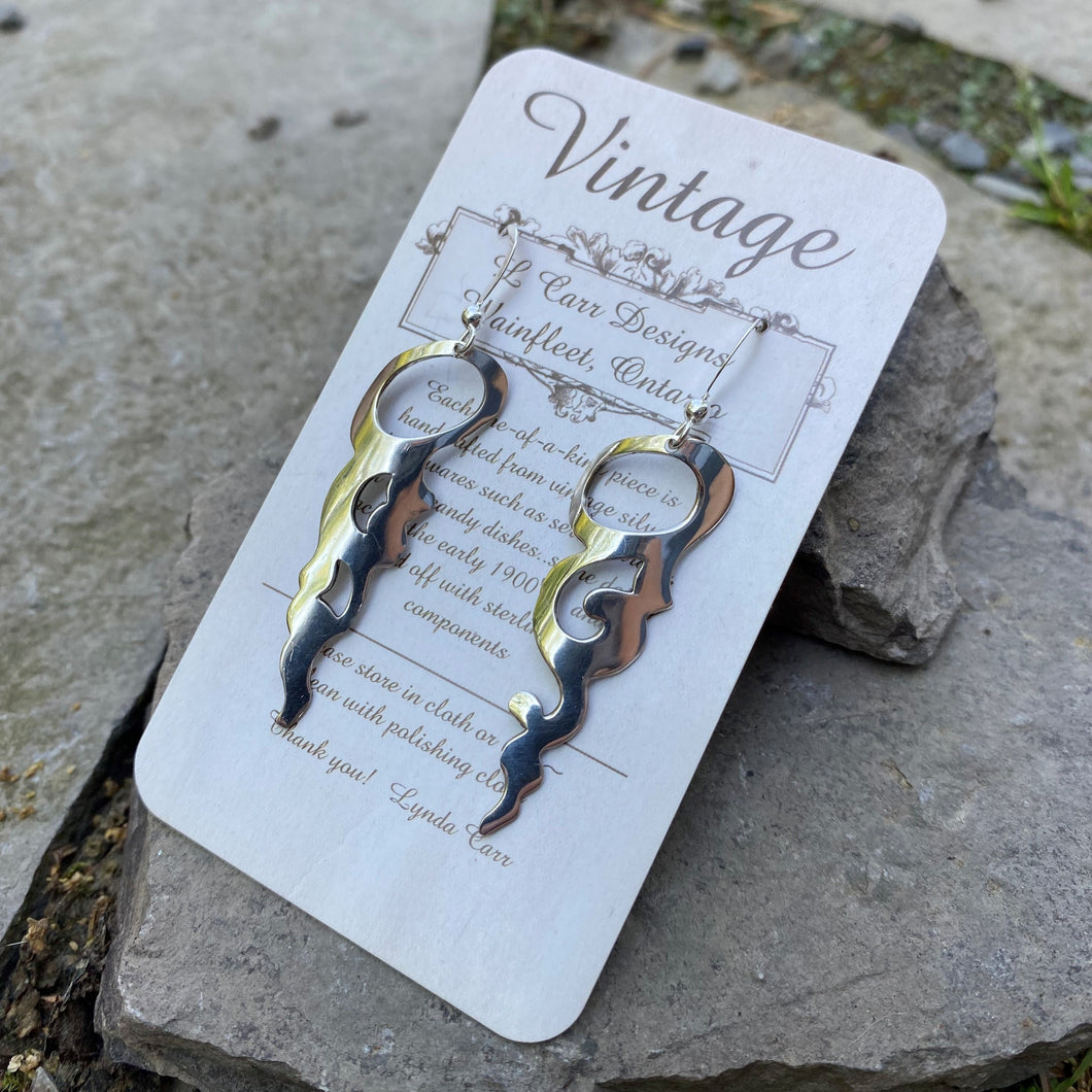 Filigree earrings short sterling wires vintage bread plate recycled restyled Canadian handmade artisan jewellery