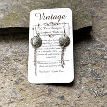 Load image into Gallery viewer, Circle earrings with chain drop on leverback sterling silver wires vintage recycled 1800's bridal basket restyled wearable art
