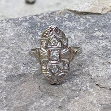 Load image into Gallery viewer, Edwardian Ring  ~ Circa 1915 14K White Gold 2.2g Size 6 Diamonds .20 old European cut 
