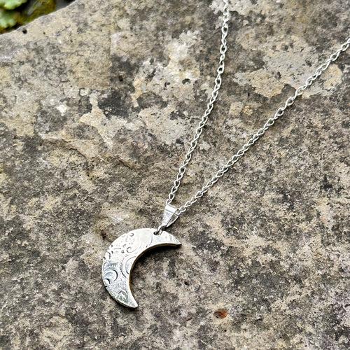 Quarter moon necklace dainty sterling silver chain 16