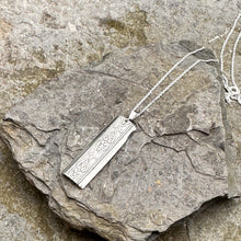 Load image into Gallery viewer, Rectangle pendant necklace sterling silver chain vintage casserole recycled restyled handmade artisan jewellery
