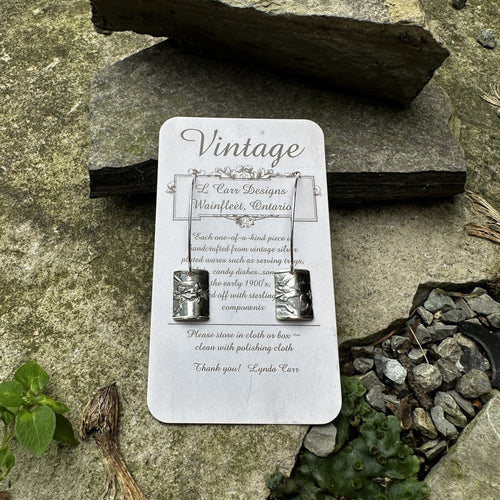 Small bar earrings long sterling wire vintage casserole recycled restyled antique to new artisan jewellery Canadian made
