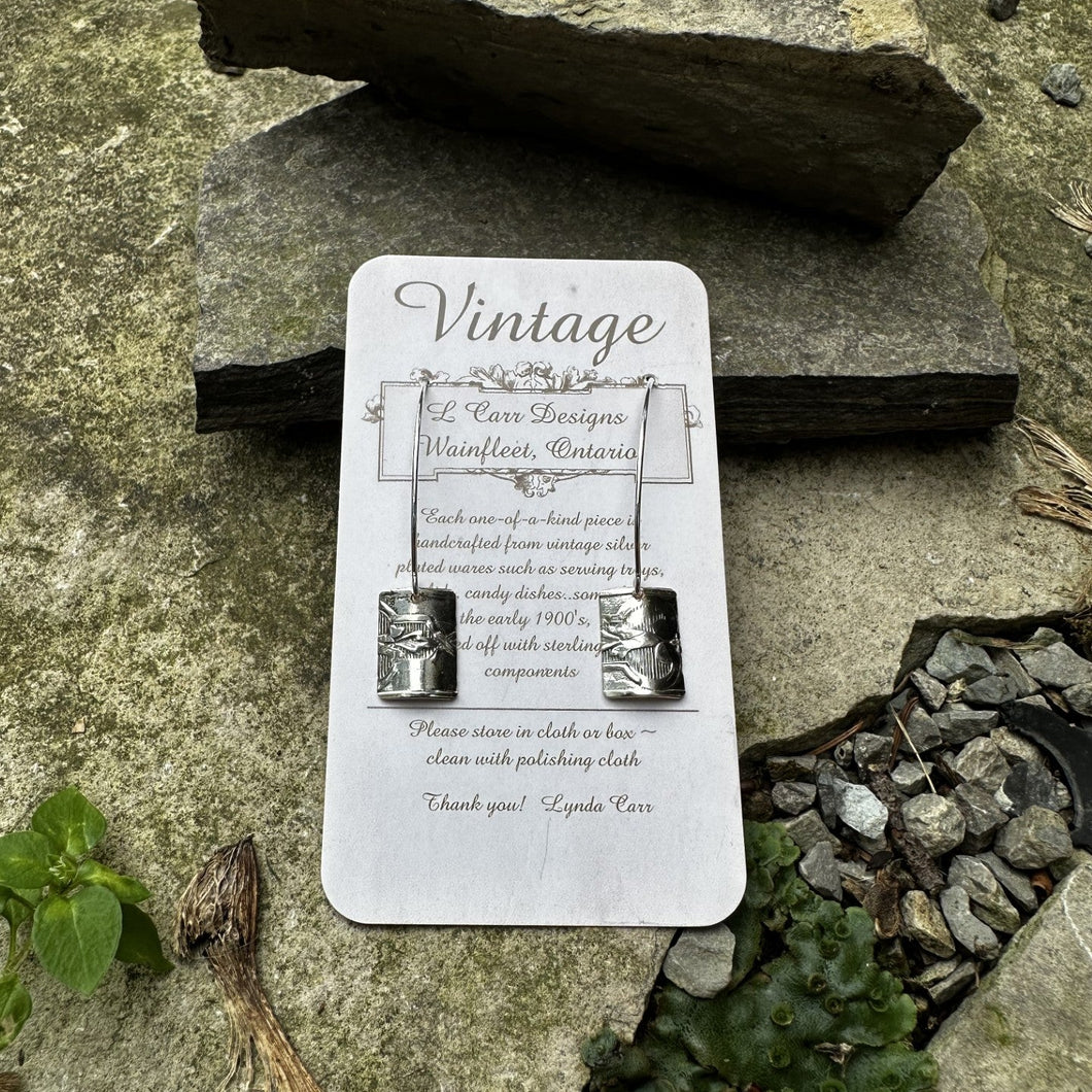 Small bar earrings long sterling wire vintage casserole recycled restyled antique to new artisan jewellery Canadian made