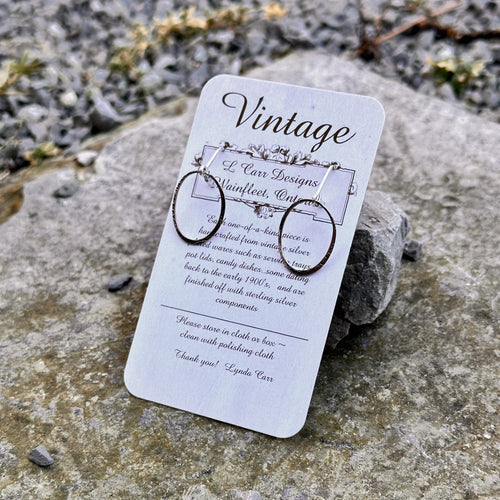Dainty oval cutout frame earrings sterling silver leverback ear wires vintage bread plate recycled restyled