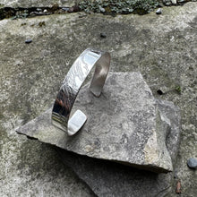 Load image into Gallery viewer, Skinny band cuff bracelet vintage serving tray recycled restyled artisan jewellery Canadian made wearable art

