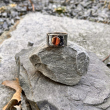 Load image into Gallery viewer, Layered wrap ring vintage silver bread plate hydro wire copper dot accent recycled restyled wearable art handmade artisan jewellery
