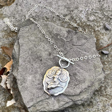 Load image into Gallery viewer, Sterling silver pendant featuring lady toggle front chain recycled restyled vintage serving bowl
