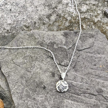 Load image into Gallery viewer, Small dainty circle pendant necklace sterling silver recycled sugar bowl restyled sweet everyday fashion
