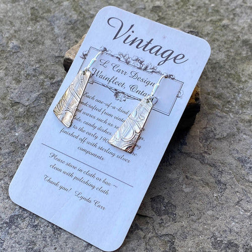 Small off square earrings sterling leverback wires vintage serving bowl recycled restyled handmade artisan jewellery Miss Dainty everyday wear